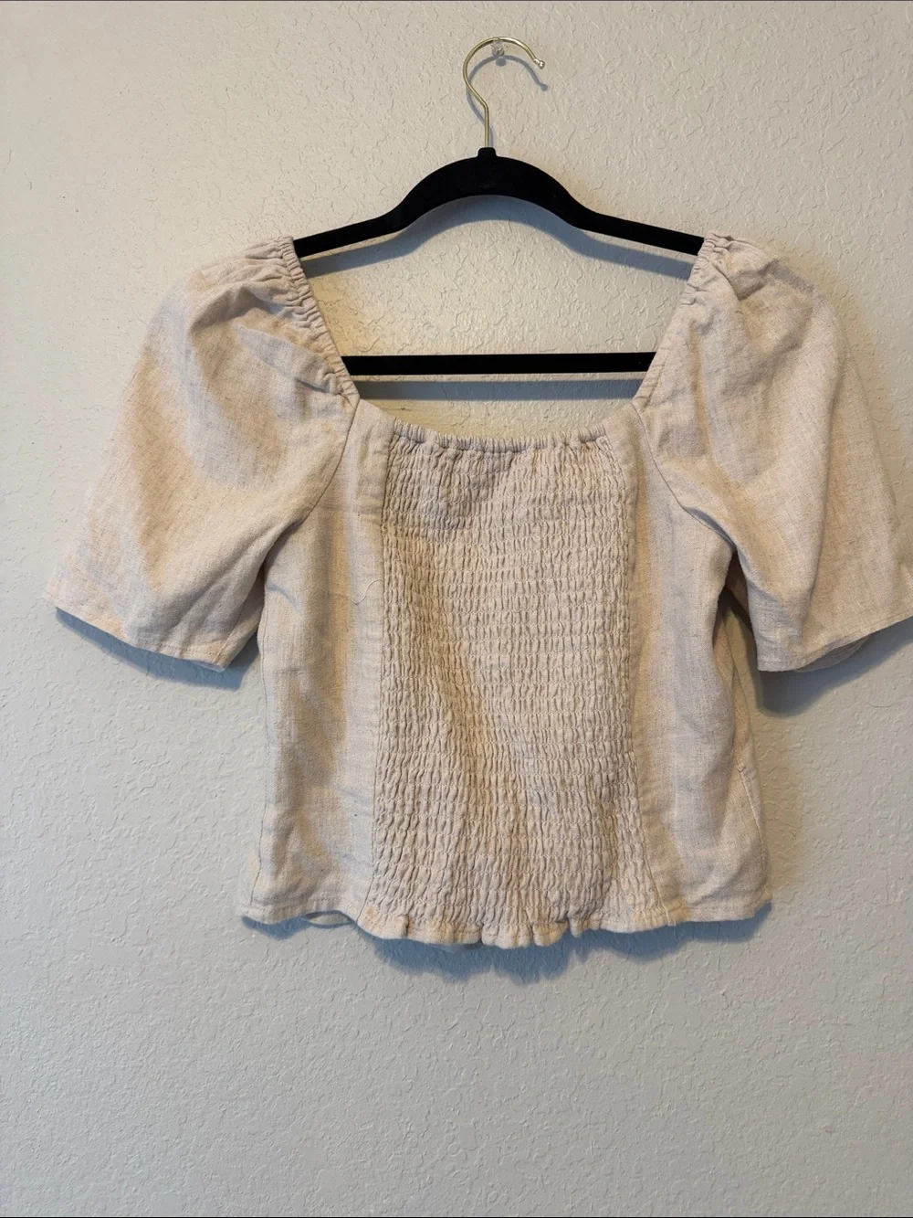 Abercrombie & Fitch Cream Puff-Sleeve Square Neck Blouse